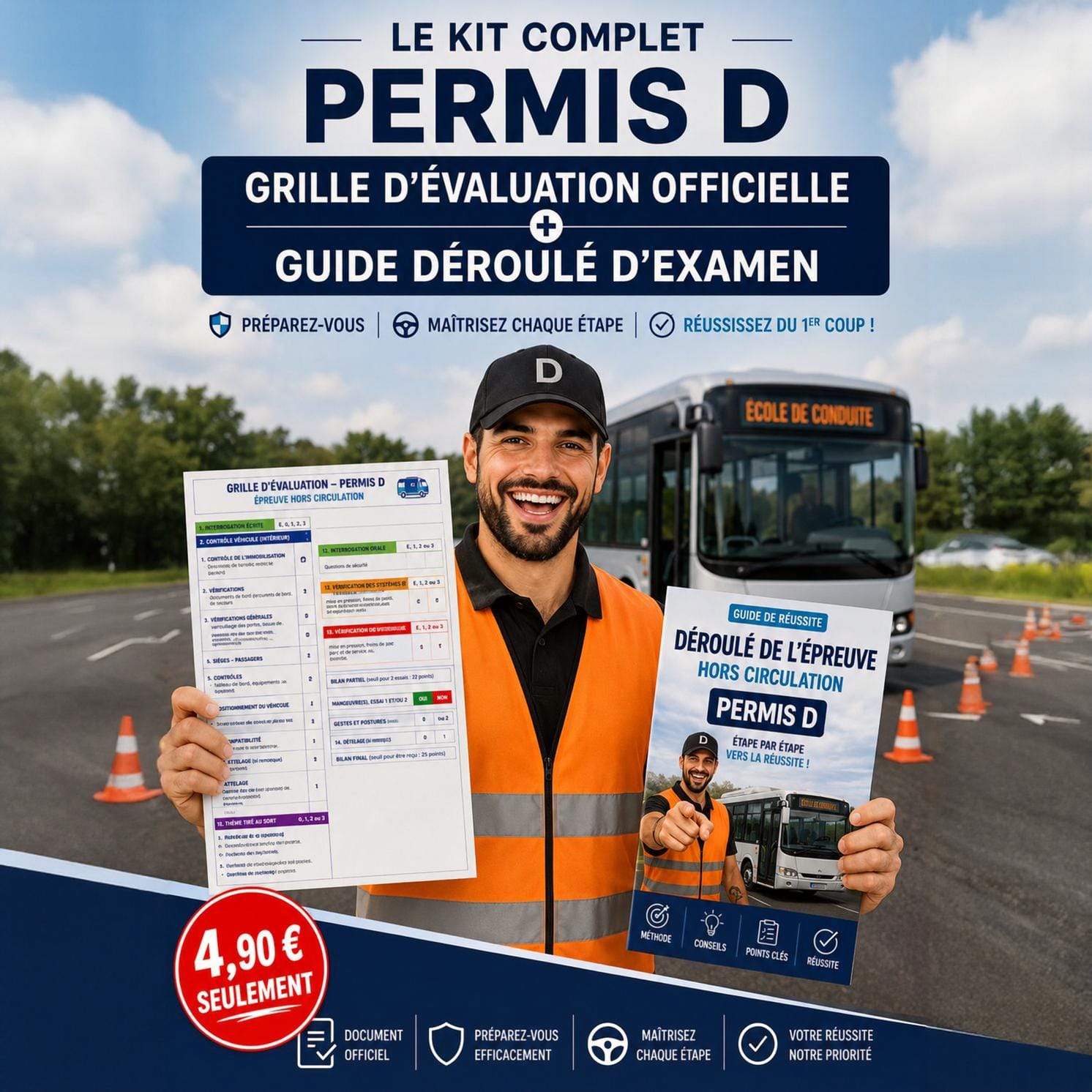Kit Complet Permis D – Guide Déroulé d'Examen + Grille Officielle